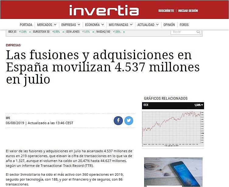 Las fusiones y adquisiciones en Espaa movilizan 4.537 millones en julio